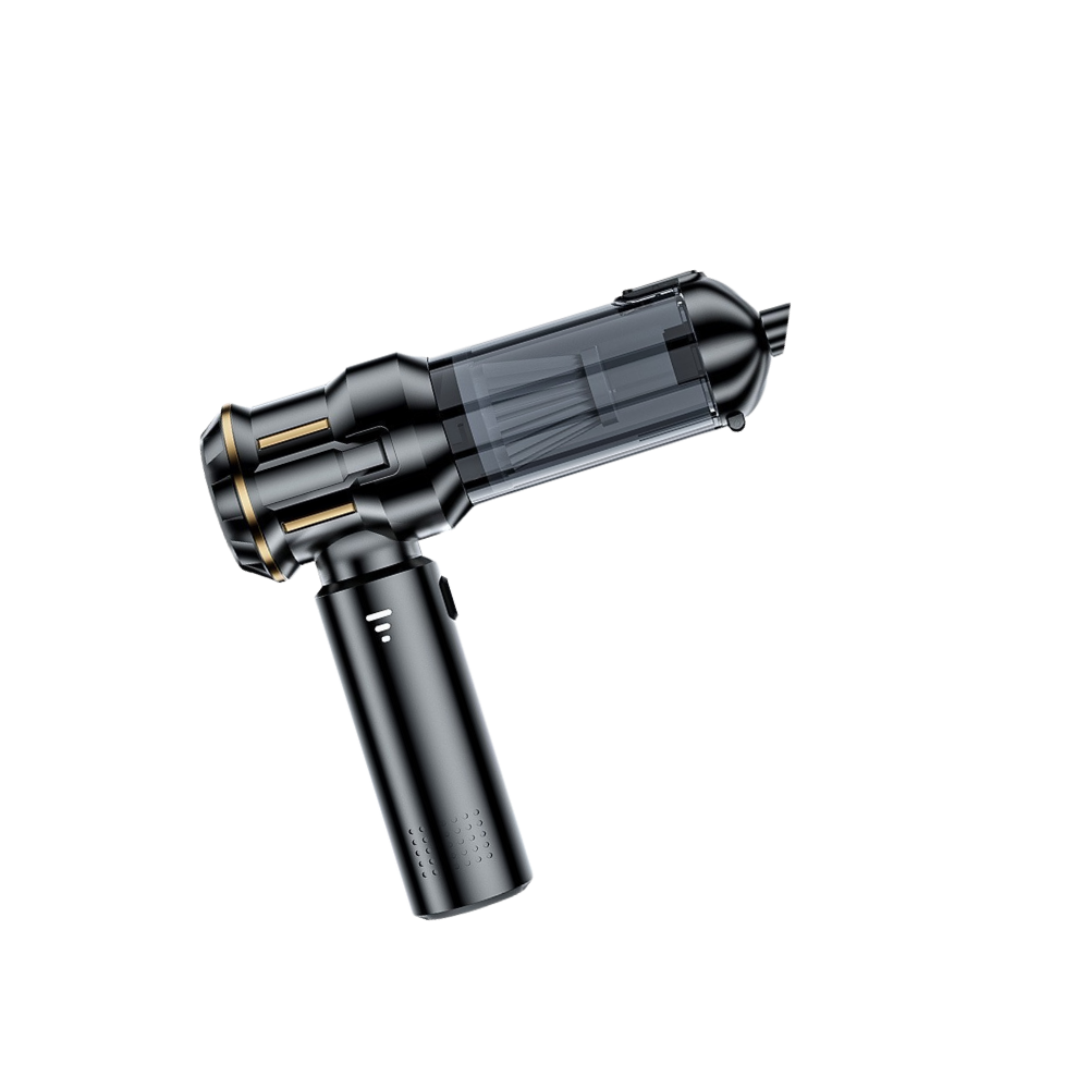 One black and gold cylindrical vacuum on a transparent background