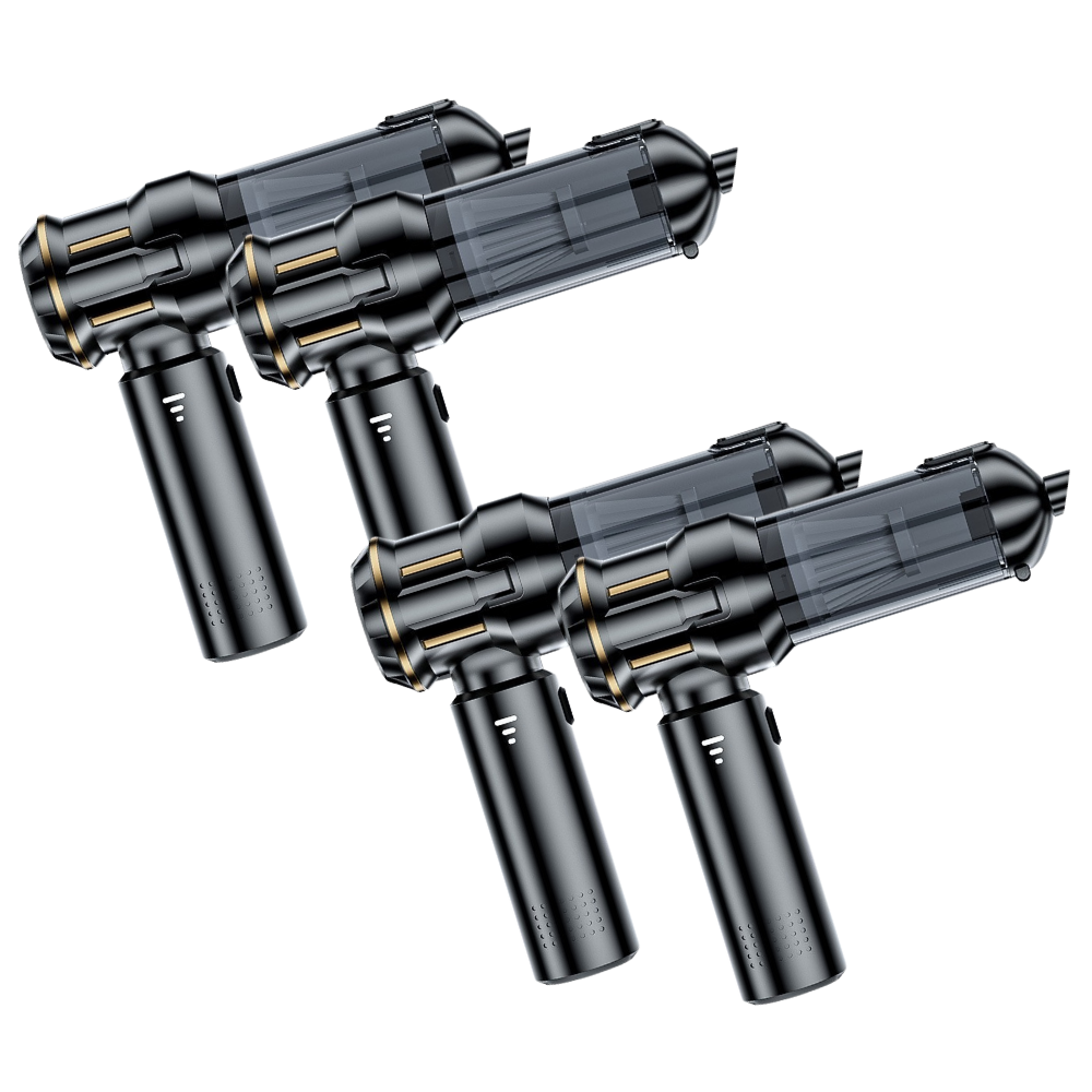 Four black and gold cylindrical vacuum on a transparent background